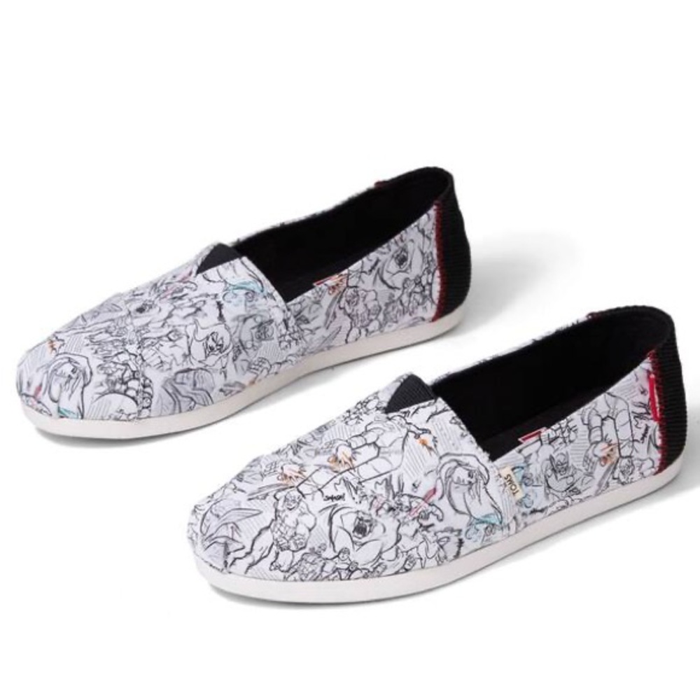 NIB TOMS X MARVEL Alpargata 3.0 White Concept Art Print Shoes Comic Avengers 6.5